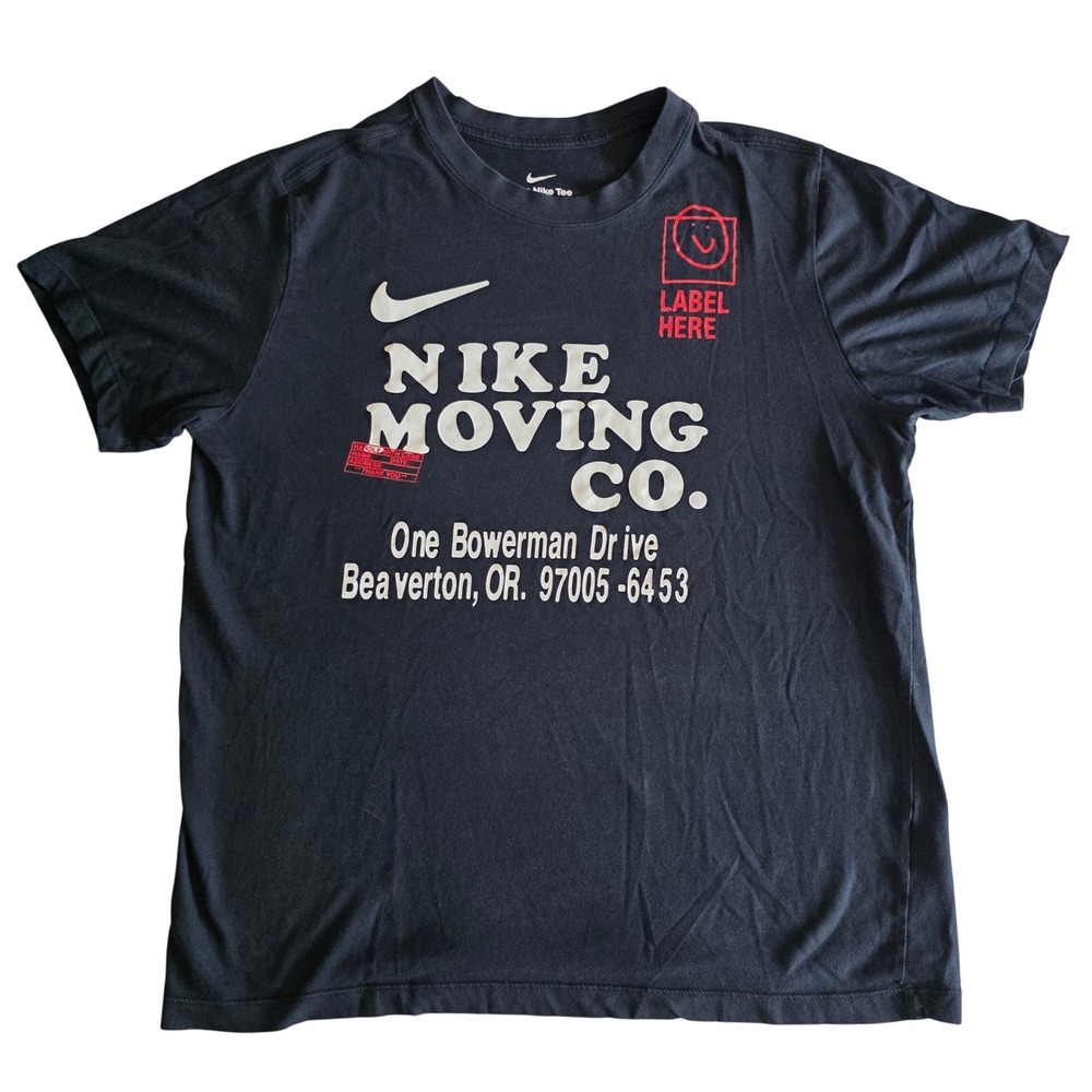 Nike Moving Co T Shirt Mens Large Black Dri-FIT Beaverton Oregon Graphic Tee